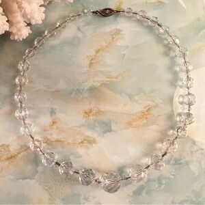 Antique Faceted Crystal Necklace on Sterling Silver Chain Chunky Choker